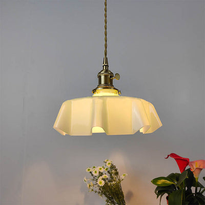 Traditional Japanese Cream Petal Glass 1-Light Pendant Light For Dining Room