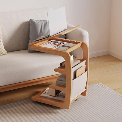 Table d'extrémité à couvercle rabattable en bois japonais traditionnel avec étagères de rangement à 4 niveaux pour salon 