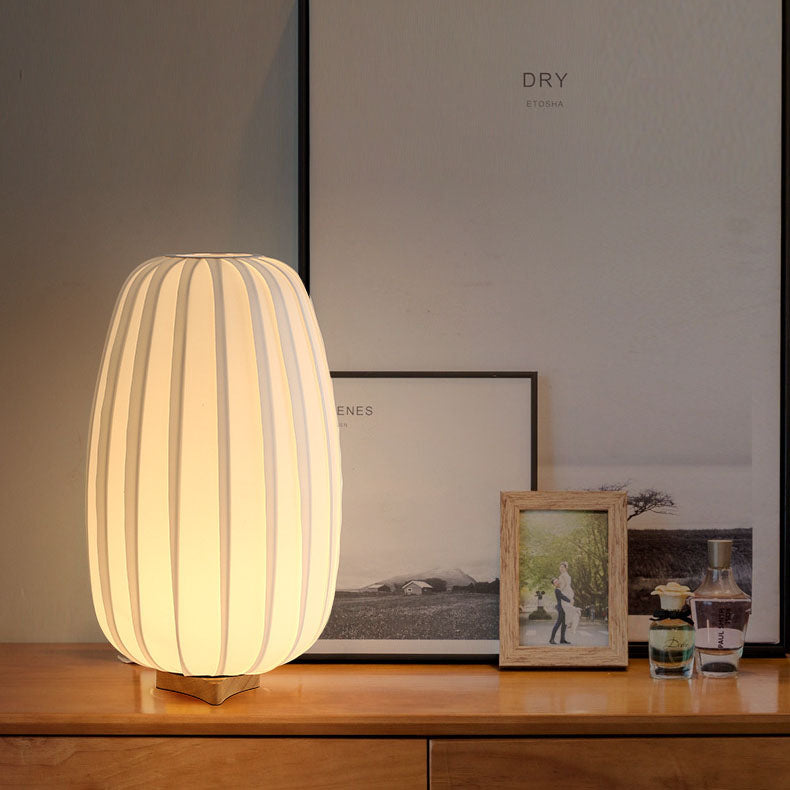 Lampe de table 1 lumière en bois ovale plissé minimaliste moderne pour chambre à coucher 