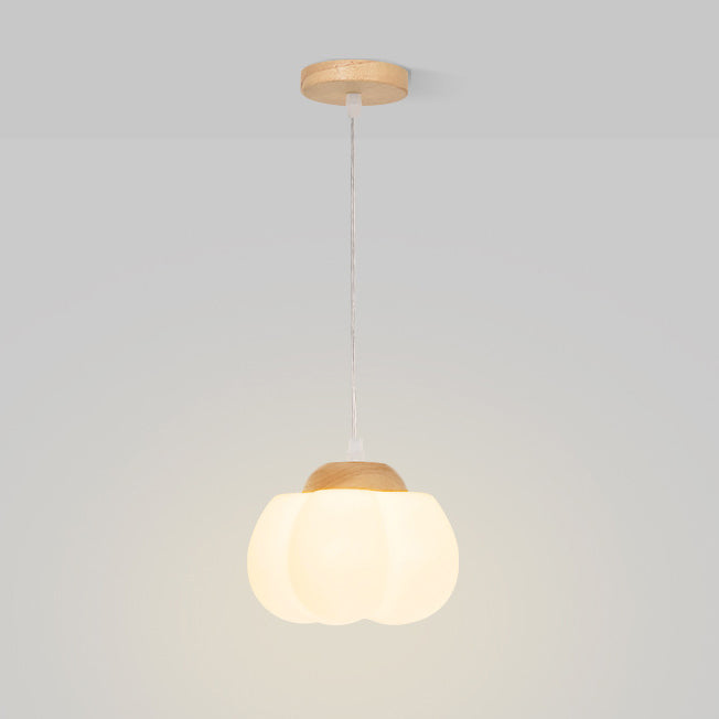 Lustre à suspension 1 lumière en bois avec abat-jour en kapok acrylique pastoral traditionnel français pour chambre 