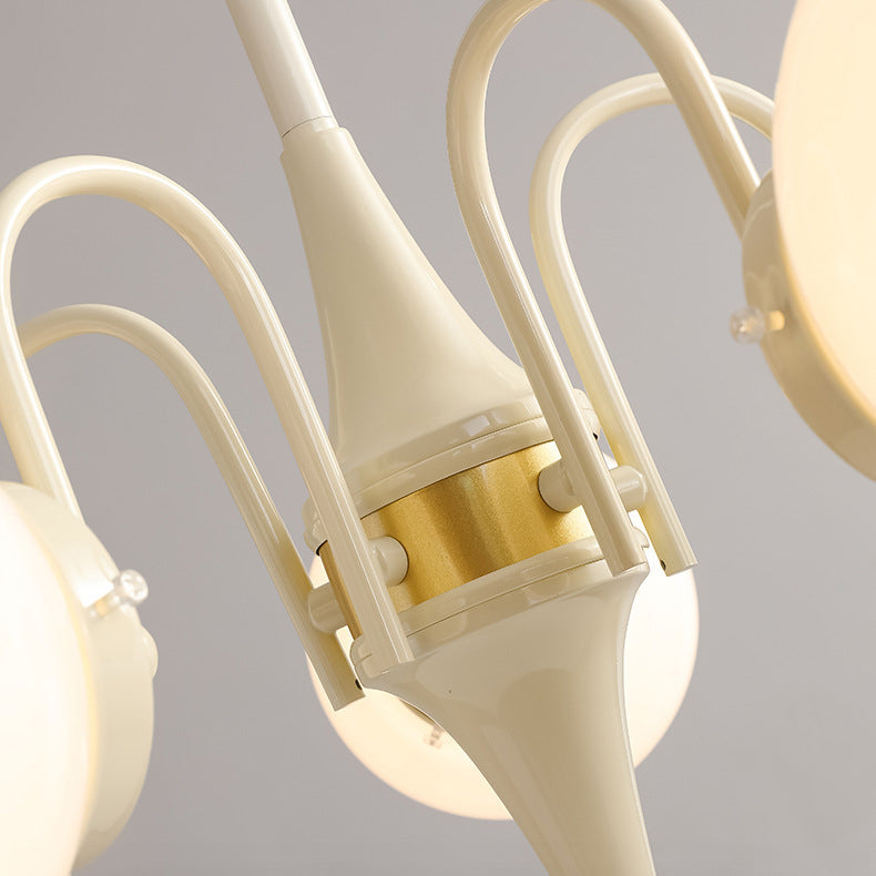 Lustre contemporain rétro à branches courbées avec tige ronde et boules en fer et verre 3/5 lumières pour salon 