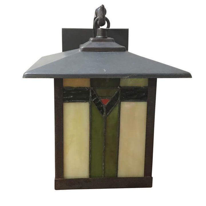 Traditional Tiffany Square House Iron Stained Glass 1-Light Wall Sconce Lamp For Living Room