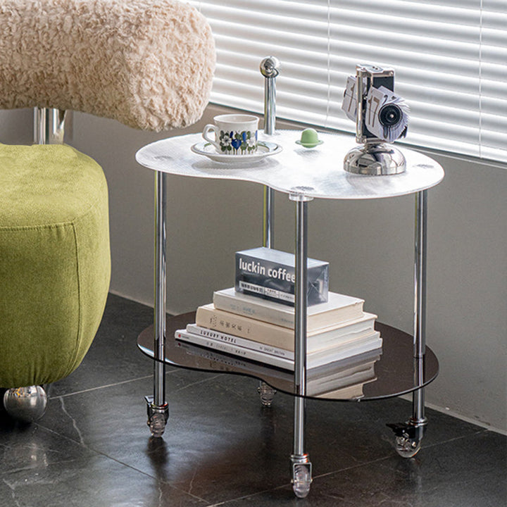 Mesa Auxiliar Desmontable Moderna Minimalista de Nube de Acrílico y Acero Inoxidable de 2 Niveles para Sala de Estar 