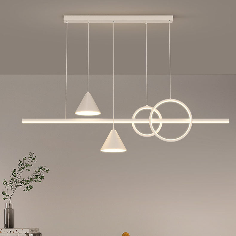 Moderne minimalistische Streifen Kegel Kreis Eisen Acryl LED Kronleuchter Insel Licht für Esszimmer 