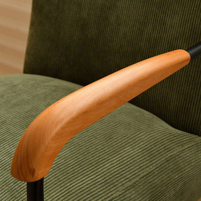 Coussin carré scandinave contemporain en velours côtelé avec chaise d'accent en bois massif et acier au carbone, dossier et accoudoirs pour salon 