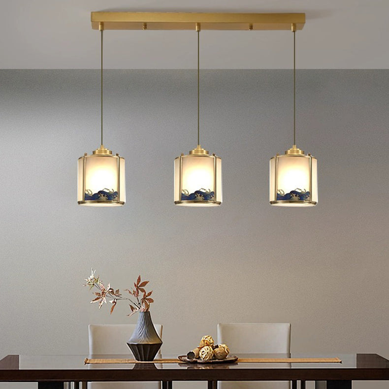 Traditionelle Chinesische Malerei Zylinder Kupfer Lot 1/3/6 Licht Insel Licht Kronleuchter Für Wohnzimmer 