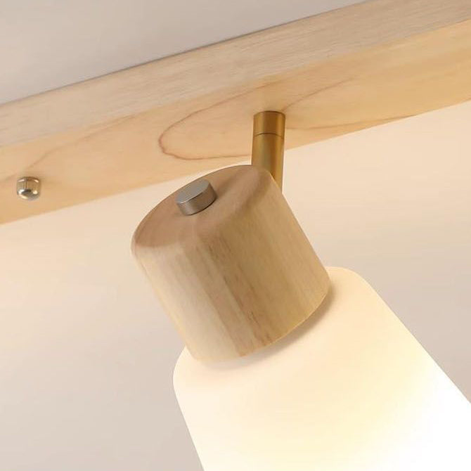 Traditional Vintage Rubberwood Glass Trumpet Shade 1/2/3/4-Light Semi-Flush Mount Ceiling Light For Living Room