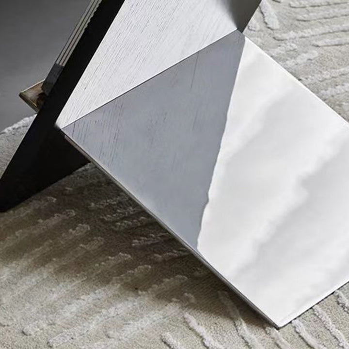 Modern Minimalist Rectangle Z-Shape Stainless Steel Ash Wood End Table For Living Room
