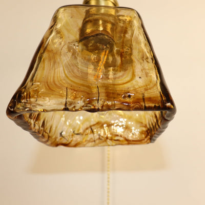 Traditionelle Vintage Messing Bernstein Quadrat Glas Schatten 1-Licht Wand Leuchte Lampe für Wohnzimmer 