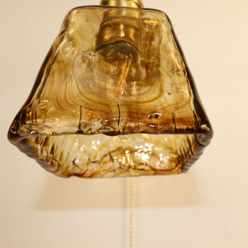 Traditionelle Vintage Messing Bernstein Quadrat Glas Schatten 1-Licht Wand Leuchte Lampe für Wohnzimmer 