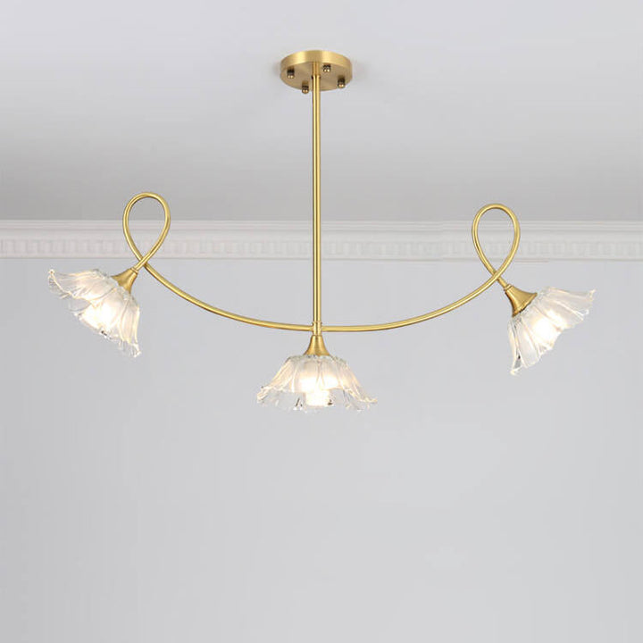 Lámpara de araña tradicional vintage de vidrio floral, madera y cobre con ramas de cristal de 3/6/8 luces para sala de estar 