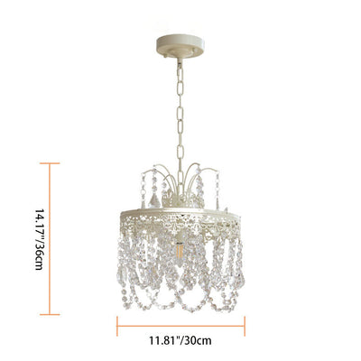 Traditional French Vintage Crystal Round Lamp Beads 1-Light Pendant Light For Bedroom