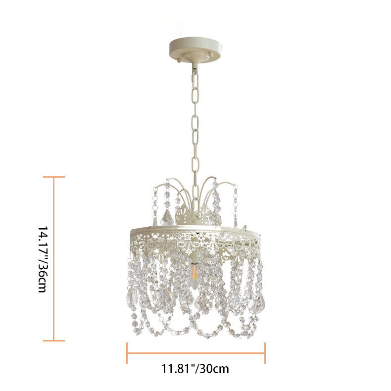 Traditional French Vintage Crystal Round Lamp Beads 1-Light Pendant Light For Bedroom