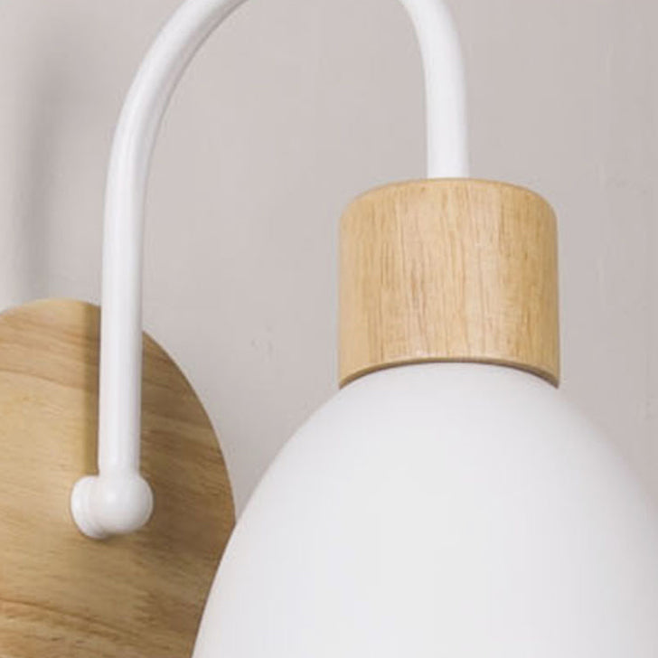 Moderne minimalistische Macaron gebogene Stange Runde Tasse Eisen Holz 1-Licht Wandleuchte Lampe für Schlafzimmer