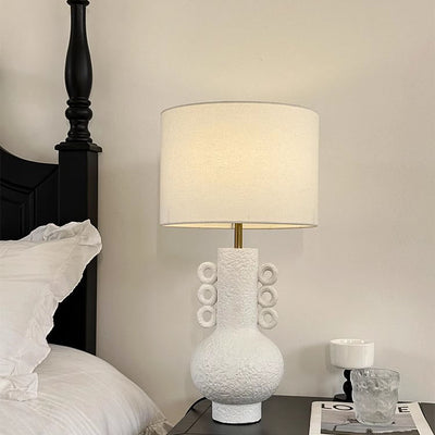 Lampe de table à 1 lumière avec base en résine et pichet en tissu à tambour japonais traditionnel pour chambre à coucher 