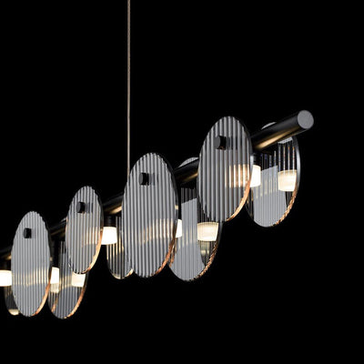 Moderne minimalistische Edelstahl vertikale Korn Glasscheibe LED Insel Licht Kronleuchter für Unterhaltungsraum 