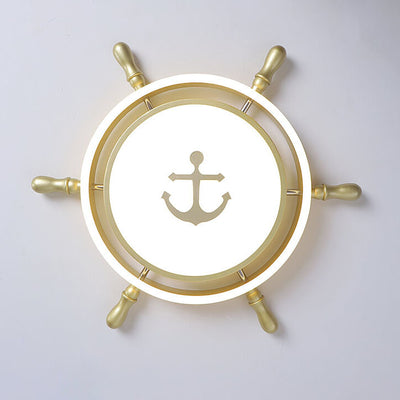 Modern Children's Pirate Ship Rudder Iron Acrylic LED Flush Mount Ceiling Light