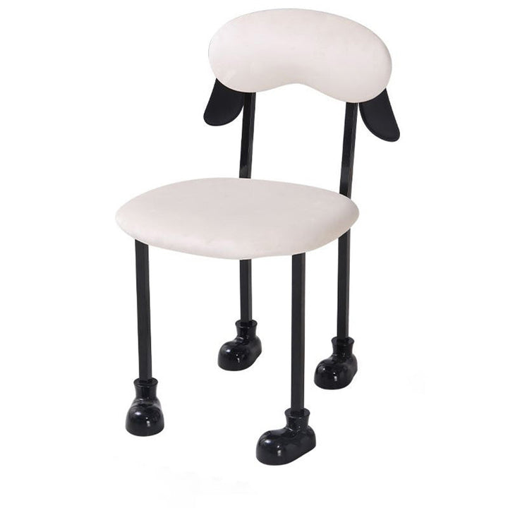 Chaise contemporaine créative en forme de chiot en velours rembourré avec cadre en acier inoxydable, dossier ouvert et sans accoudoirs pour le salon 