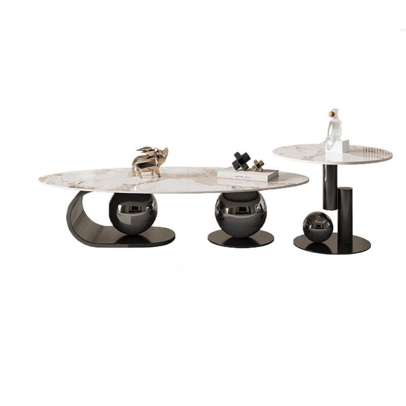 Table basse contemporaine nordique elliptique ronde en pierre de roche en acier inoxydable pour salon 