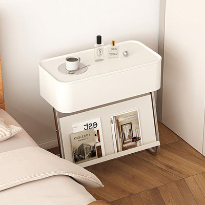 Table de nuit moderne minimaliste rectangulaire en acier inoxydable et acier au carbone avec 1 tiroir pivotant pour le chevet 