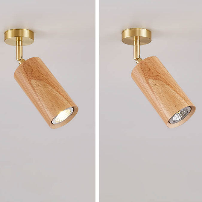Modern Minimalist Walnut Wood Spotlight Linear Track Rubberwood Iron LED Semi-Flush Mount Ceiling Light for Living Room