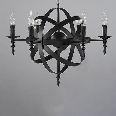 Lustre en fer traditionnel colonial rond à boules avec candélabres 6/8 lumières pour salon 