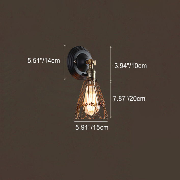 Aplique de pared de 1 luz con pantalla de soporte de hierro retro contemporáneo para comedor 