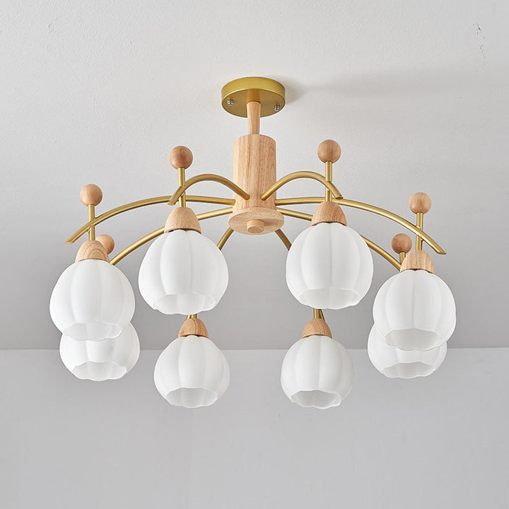 Traditioneller japanischer Eisenholzrahmen Rundglas-Schirm 6/8/10-Licht Kronleuchter für Wohnzimmer 