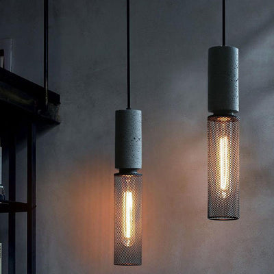 Contemporary Industrial Cylindrical Tapered Cement Iron 1-Light Pendant Light For Living Room