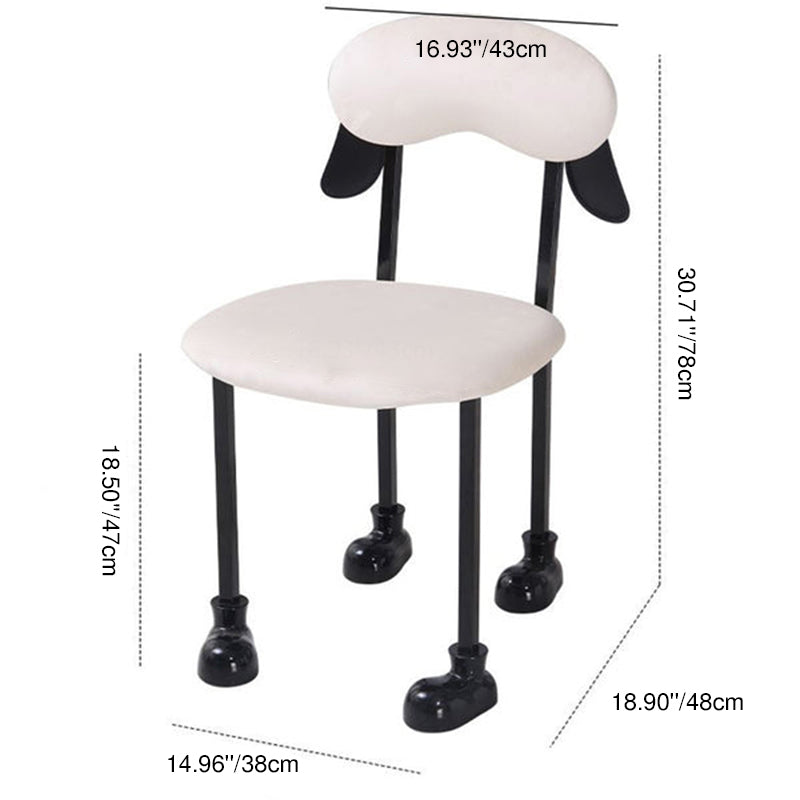Chaise contemporaine créative en forme de chiot en velours rembourré avec cadre en acier inoxydable, dossier ouvert et sans accoudoirs pour le salon 