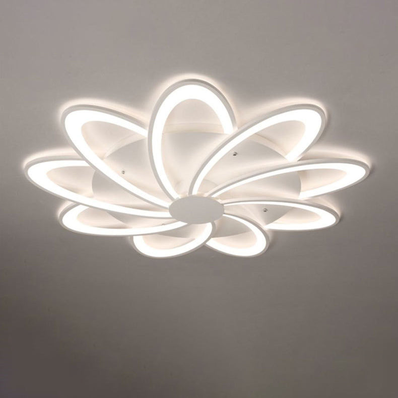 Zeitgenössische kreative Blütenblatt Hardware Acryl LED Semi-Flush Mount Deckenleuchte für Wohnzimmer 