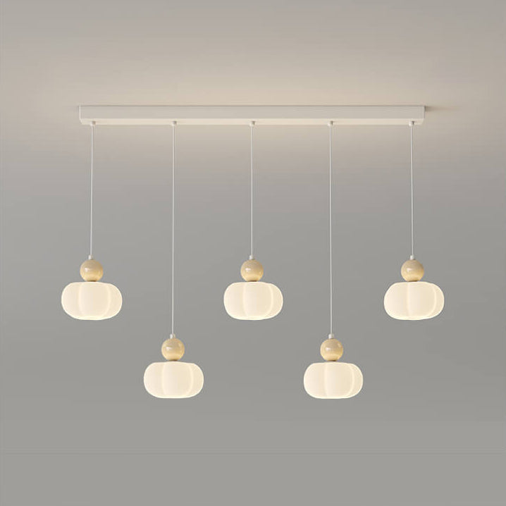 Lustre moderne minimaliste en coton crème, fer et plastique, 3/5 lumières, pour salle à manger 