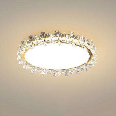 Lámpara de Techo LED Redonda de Flores de Hierro Acrílico Plástico de Lujo Moderno para Dormitorio 