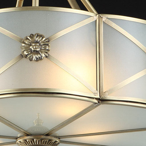 Moderne Light Luxury Schnitzerei Kupfer Runde Glas 4-Licht Semi-Flush Mount Deckenleuchte 