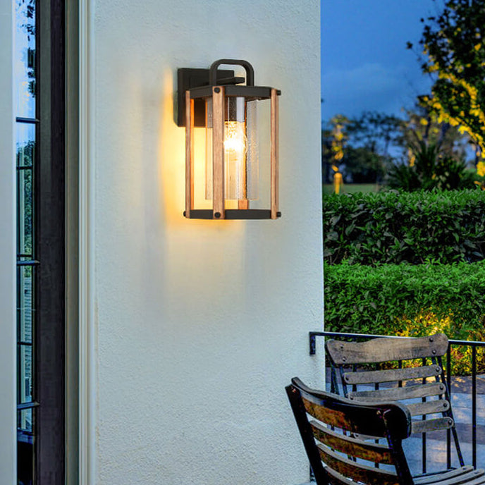 Lámpara Aplique de Pared Exterior de 1 Luz de Vidrio y Aluminio Hierro Rectangular de Simplicidad Moderna para Patio Exterior 