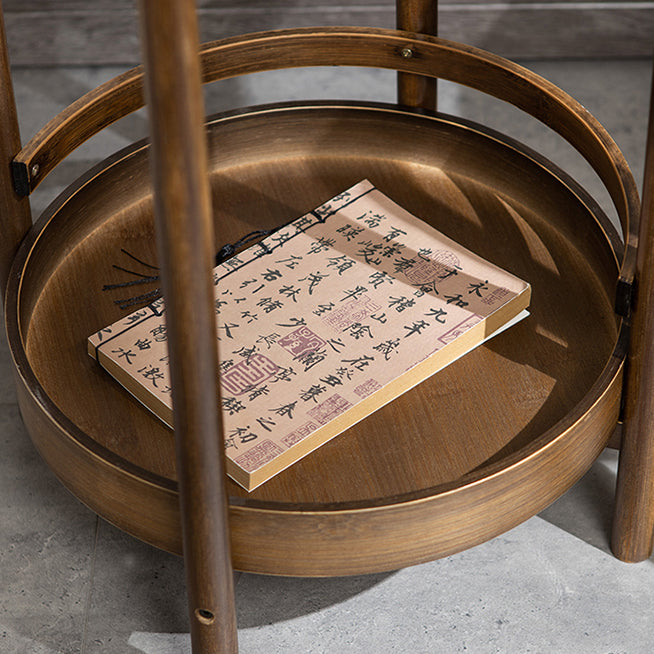 Traditioneller chinesischer runder Bambus-Tablett-Tisch 2-stöckig für das Wohnzimmer 