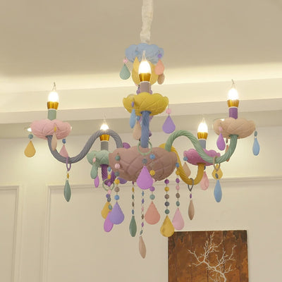 Modern Children's Princess Macaroon Candelabra Crystal Glass 5/6/8/10/12/15 Light Chandelier