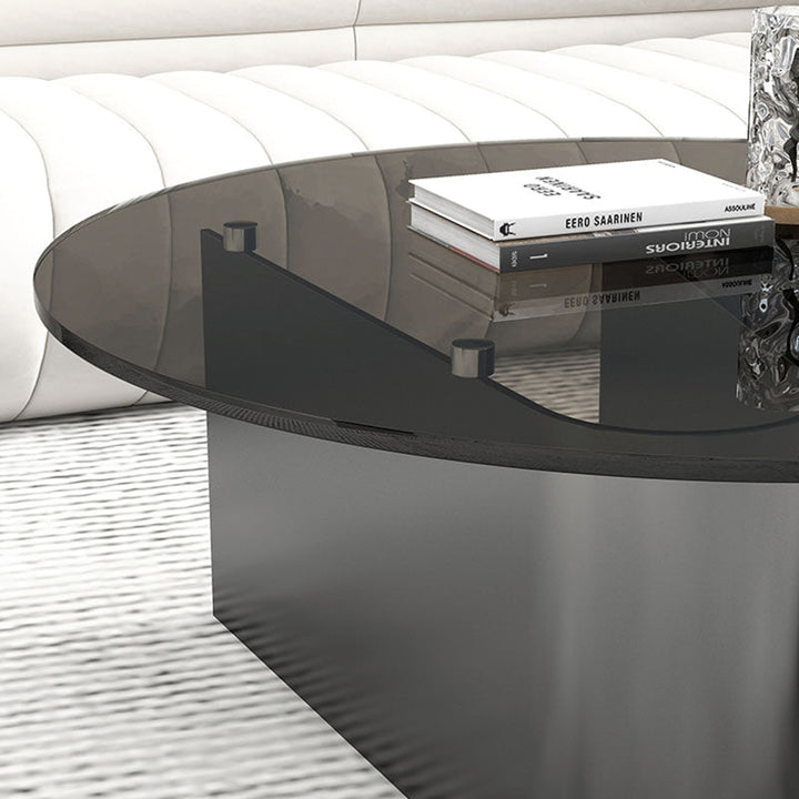 Moderner minimalistischer runder quadratischer Couchtisch aus Glas, Steinplatte und Karbonstahl mit 1 Ebene für das Wohnzimmer 