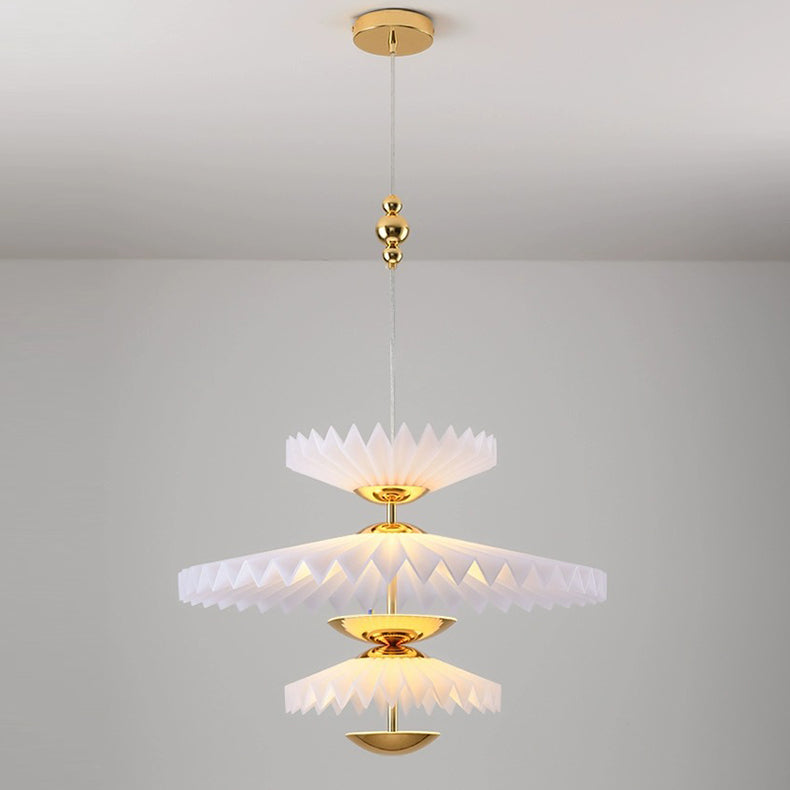 Modern Art Deco Pleated Round Acrylic Iron LED Chandelier For Living Room