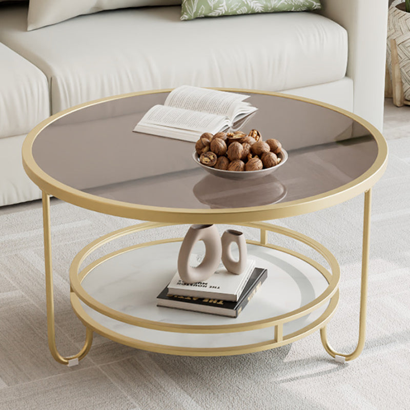 Table basse ronde en verre strié à la simplicité moderne, à deux niveaux, pour le salon 