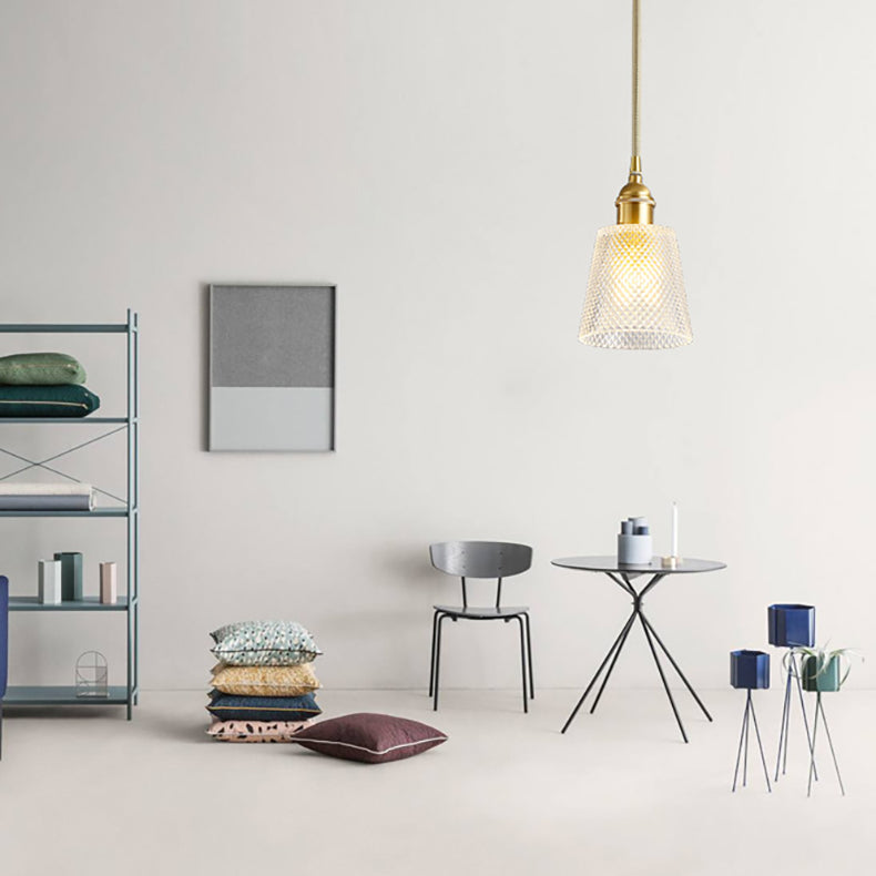 Moderner minimalistischer zylindrischer trapezförmiger Messingglas-Kronleuchter mit 1/2/3 Lichtern für das Esszimmer 