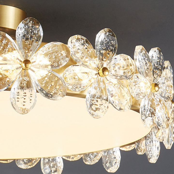 Luz de techo semi-empotrada contemporánea creativa cilíndrica de flor de cerezo de cobre con cristal LED para sala de estar 