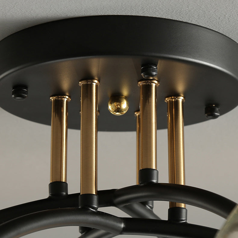Lustre de plafond semi-encastré en fer et verre rond à branches contemporaines de luxe 4/6/8 pour chambre 