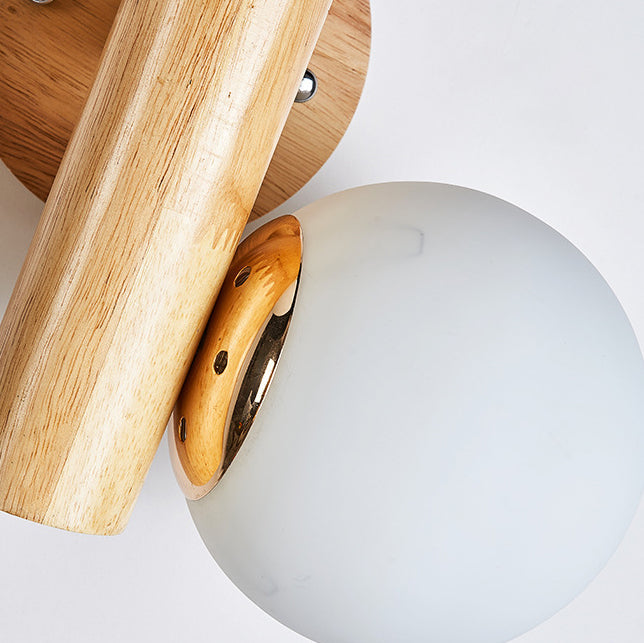 Applique murale à 2 lumières avec verre, matériel en bois, orbe cylindrique minimaliste moderne pour chambre 