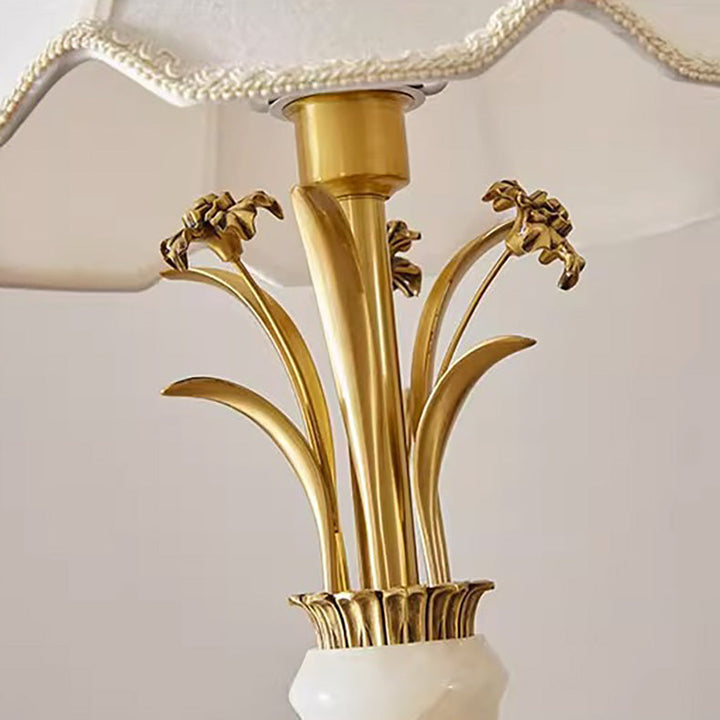 Abat-jour en tissu de luxe contemporain Jade Base sculptée en cuivre 1-lumière Lampe de table pour bureau à domicile 