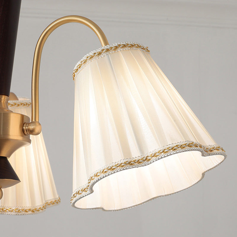 Traditioneller französischer Blumenzweig-Stoff-Walnuss-Messing-Kronleuchter mit 3/6 Lichtern für Schlafzimmer 