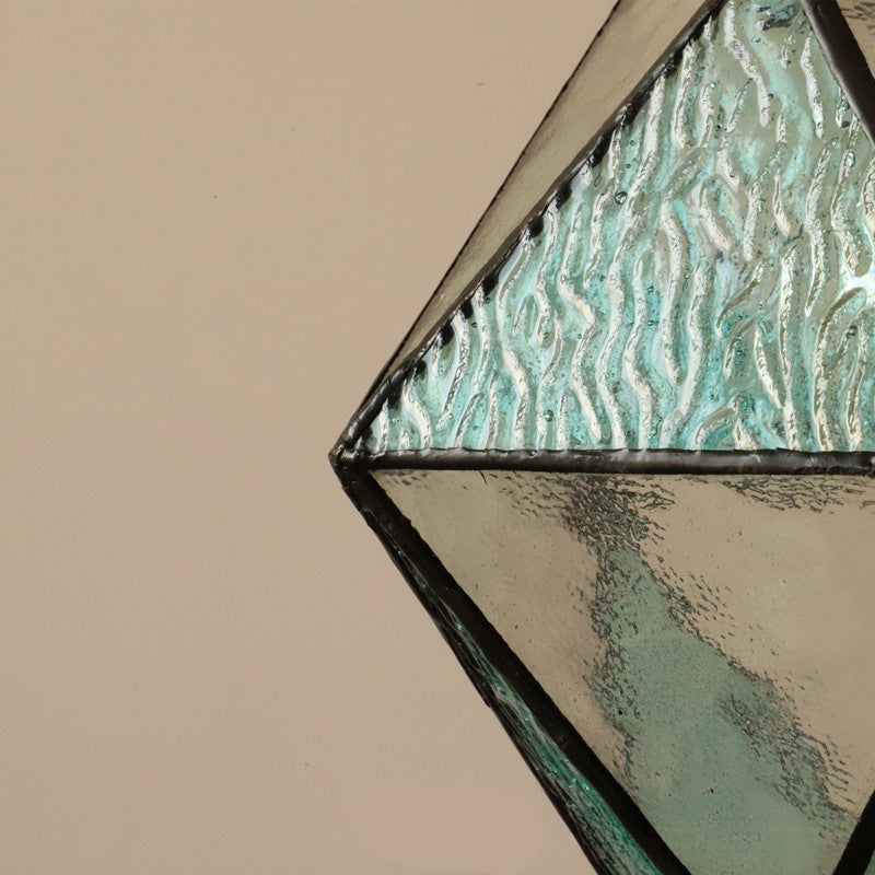 Traditionelle Vintage polygonale Messing Buntglas 1-Licht Pendelleuchte für Wohnzimmer 