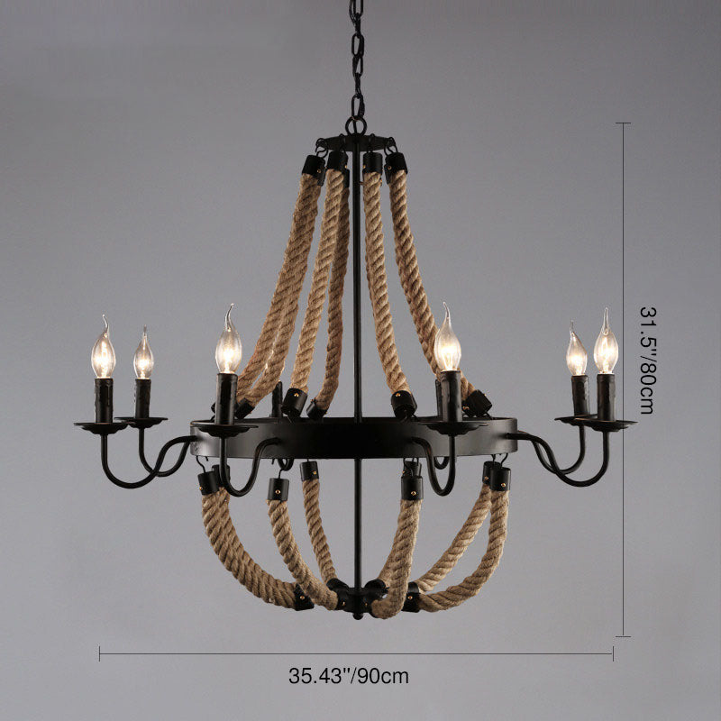 Lustres rétro créatifs en fer forgé avec corde de 6/8 lumières 