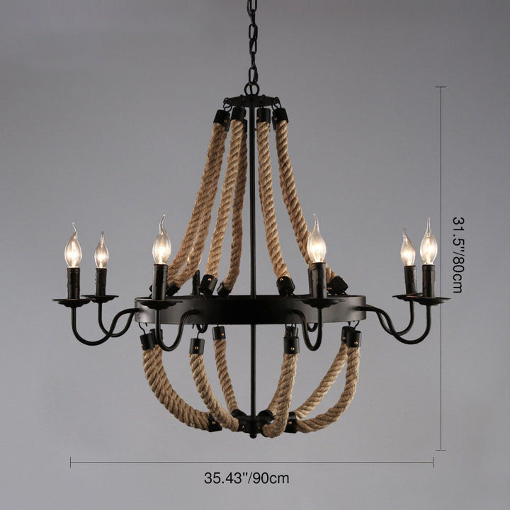 Lustres rétro créatifs en fer forgé avec corde de 6/8 lumières 