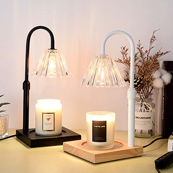 Lampe de table en cire fondue à 1 lumière en bois, fer et verre rond minimaliste moderne pour chambre à coucher 